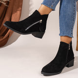 Women's Suede Rubber Cloth Fashion Boots Chunky Heel Booties