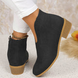 Fashion V-cut Ankle Boots With Side Zipper Round Toe Square Heel Suede Boot For Women Shoes Winter