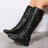 Round Toe Front Lace-up High Tube Side Zipper Knight Boots