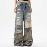 Retro Camouflage Stitching Ripped Jeans