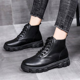 Fashion Pu Leather Round Toe Black Boots Short Boots