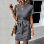 New European and American Summer Dress Slim Fit Short Sleeve Solid T-Shirt Skirt