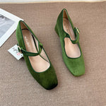 Ladies New Round Head Velvet Buckle Chunky Heel Pumps