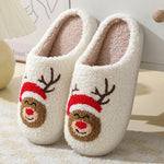 Christmas Home Slippers Cute Cartoon Santa Claus Cotton Slippers For Women And Men Couples Winter Warm Furry Shoes