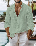 Men's Solid Color Cotton Linen Shirt Casual Style Long Sleeve