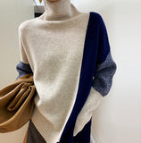 Women's Loose High Neck Contrasting Sweater