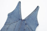 New European and American Style Denim Fashion Midi Suspender Dress