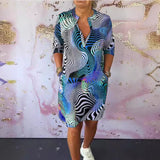 Middle-sleeve Floral-print V-neck Dress