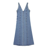 New European and American Style Denim Fashion Midi Suspender Dress