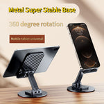 Foldable Phone Stand For Desk - Height Adjustable Cell Phone Holder Portable Cellphone Cradle Desktop Dock Metal Base 360 Degree Rotatable Compatible With Phone Tablet PC