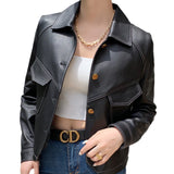 Coat Collar Buckle Leather Women's Short Slim-fitting Biker