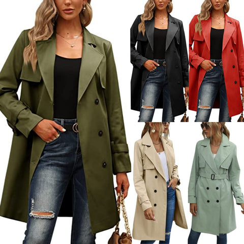 European And American Autumn Women's Double Breasted Fashion Casual Trench Coat