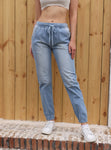 Casual Jeans Light Blue Elastic Waist String Trousers