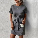 New European and American Summer Dress Slim Fit Short Sleeve Solid T-Shirt Skirt