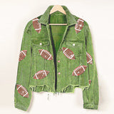 Fashion Corduroy Jacket Fashion Rugby Print Baseball Jacket Autumn And Winter Tops Clothes For Women