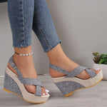 Women's Platform Wedge Sandals Plus Size Denim