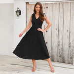 Women's New Sleeveless Slim Pleated Skirt Sexy V-Neck Dress