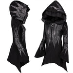 Halloween Cosplay Hoodie Women's Punk Black Long Hooded Printed Sweater