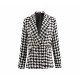 Houndstooth jacket women autumn retro thick plaid jacket