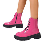 Women's Bright Leather Side Zipper Martin Boots