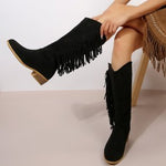 Plus Size Suede Long Tube Tassel Boots Low Heel