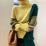 Women's Loose High Neck Contrasting Sweater