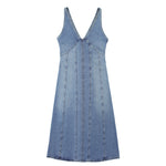 New European and American Style Denim Fashion Midi Suspender Dress