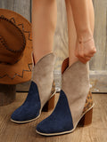 Fashion Splicing Suede Boots Retro Pointed-toe Square High Heel Mid-calf Boots For Women Fall And Winter Shoes