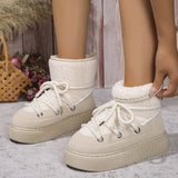 Fashion Lace-up Snow Boots Winter Flat Thick-soled Height-enhancing Cotton Shoes For Women Casual Warm Short Boot