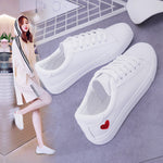 Fashion New Woman PU Leather Shoes Ladies Breathable Cute Heart Flats Casual Shoes White Sneakers