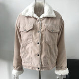 Corduroy lambskin padded jacket long