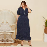 Large Size Women Summer Polka Dot Fashion Short Sleeved Plus Fat Long Fashion Dress JR052