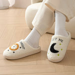 Moon And Clock Print Slipper Winter Warm Home Shoes Cute Bedroom Slippers