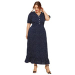 Large Size Women Summer Polka Dot Fashion Short Sleeved Plus Fat Long Fashion Dress JR052