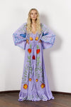 European and American Autumn New Flower Embroidery V Neck Large Flare Sleeve Dress Long Dress