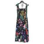 Elegant rural style suspender dress with medium waist heavy work nail bead inlaid diamond print dress