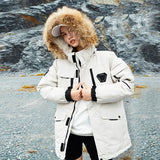 Men's White Duck Down Jacket Cargo Warm Hooded Thick Puffer Coats Couple High Quality Overcoat Thermal Winter Parka Streetwear