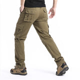 Large Pocket Loose Overalls Men's Outdoor Sports Jogging Military Tactical Pants Elastic Waist Pure Cotton Casual Work Pants