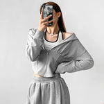 Women Corset Detail Cropped Hoodie With Petite Halter Neck Cropped Tank Two Pieces Set