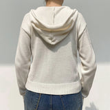 Women’s Full Zip Knit Hoodies Casual Sweaters Solid Color Long Sleeve Drawstring Sweatshirts Cardigan Zip-up Y2K Clothing