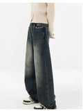 Harajuku Streetwear Retro Fashion Autumn Women High Waist Jeans Loose Wide Leg Straight Loose Denim Trousers Y2K Baggy Pants