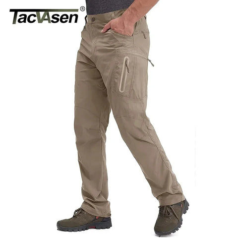 TACVASEN Summer Lightweight Trousers Mens Tactical Fishing Pants Outdoor Hiking Nylon Quick Dry Cargo Pants Casual Work Trousers