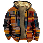 Multicolor Pattern Printed Sweater Brown Lining Cotton-padded Jacket