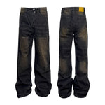 Washed Straight Dirty Mud Textured Deconstructed Jeans