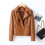 Women's Lapel Short Small Leather Coat