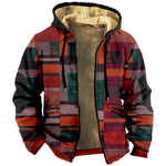 Multicolor Pattern Printed Sweater Brown Lining Cotton-padded Jacket