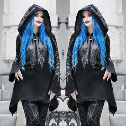 Halloween Cosplay Hoodie Women's Punk Black Long Hooded Printed Sweater