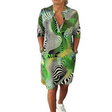 Middle-sleeve Floral-print V-neck Dress