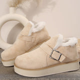 Winter Buckle Snow Boots Fashion Flat Thick-soled Cotton Shoes Round Toe Plus Velvet Warm Ankle Boot For Women