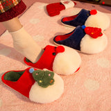 Winter Plush Slippers Christmas Cute Santa Claus And Christmas Tree Slipper Warm Anti-Slip House Shoes For Women